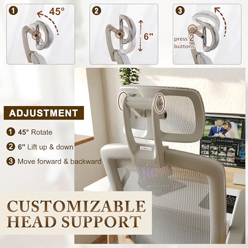 GABRYLLY Ergonomic Office Chair, High Back Home Desk Chair with Flip-Up Arms, Headrest, 90-120° Tilt and Wide Cushion, 300LBS White Mesh Chair for Work Gaming Study (GY01-NT, Woodgrain Pattern) - color: White Frame Moon Grey Mesh