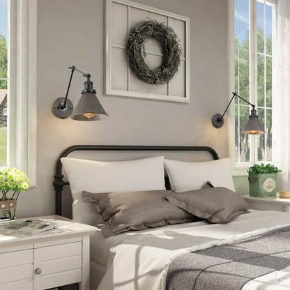 LALUZ Black Wall Sconces Lighting, Modern Swing Arm Plug-in or Hardwired Adjustable Wall Lamp with Antique Silver Finish for Bedroom, Kitchen, and Living Room - size: 12" W Antique Silver