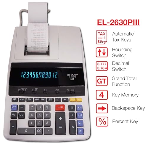 SHREL2630PIII - Sharp EL2630PIII Microban Print Display Calculator - color: Black/Red