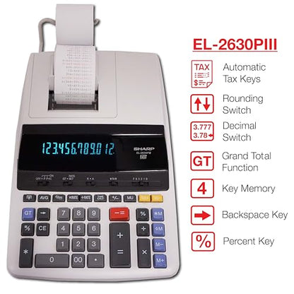 SHREL2630PIII - Sharp EL2630PIII Microban Print Display Calculator - color: Black/Red