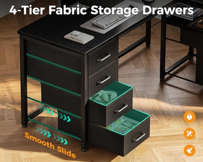 Coleshome 55 Inch L Shaped Office Desk with 6 Drawers, Power Outlet, Black - color: Black, size: 55 Inch
