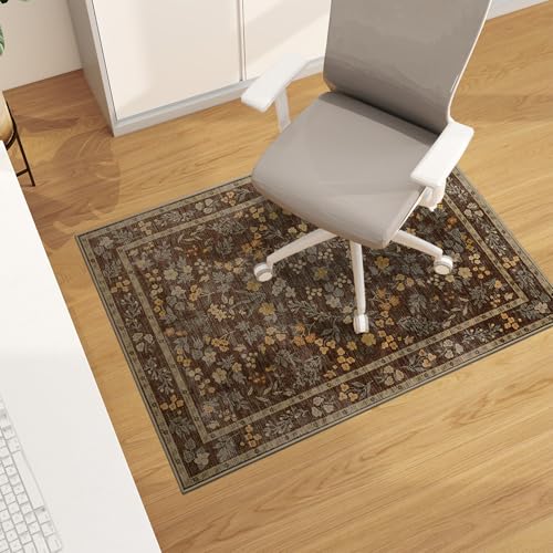 chakme Office Chair Mat for Hardwood Floor, 48"x36" Easy Glide Computer Desk Mat Protector for Rolling Chair Under Desk Rug Nonslip Backing, Machine Wash, (Floral) - color: Brown, size: 36"x48"