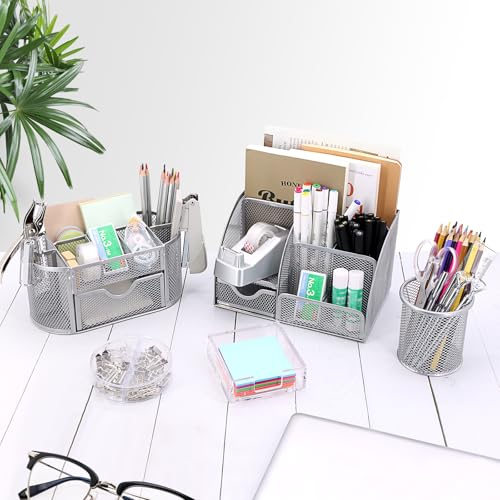 17 IN 1 Office Desk Organizer Set for Back to School Supplies Accessories - color: Silver