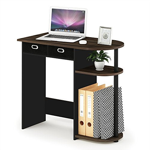 Furinno GO GREEN Desk, 31.5" Wide Gaming Desk with 2 Side Shelves and Storage Bins, Computer Desk, Office Desk for Home Office, Study Room, Dorm, Bedroom, Columbia Walnut - color: Columbia Walnut/Black/Dark Brown, size: 31.5" x 15.6"