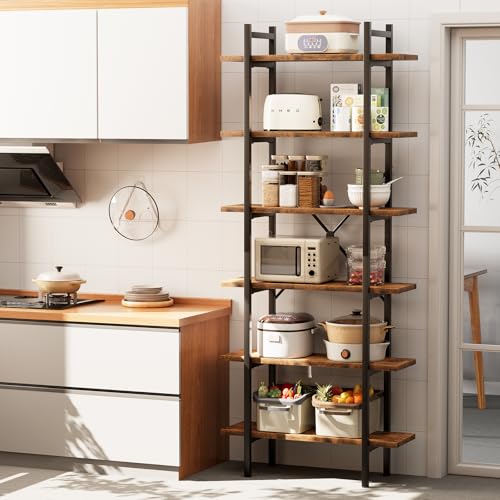 6 Tiers Bookshelf Organizer Industrial Tall Shelving, Modern Open Bookcase - color: Rustic Brown, size: 6-Tiers