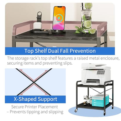 METYERRY Under Desk Printer Stand with Power Outlet, Adjustable Shelf,Black - color: Black