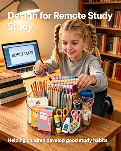 Desktop Rotating Pen Holder, 360° Rotating Acrylic Pen Stand with 6 Compartments, Transparent Marker Storage Box, Suitable for Schools, Offices, Classrooms, and Craft Rooms