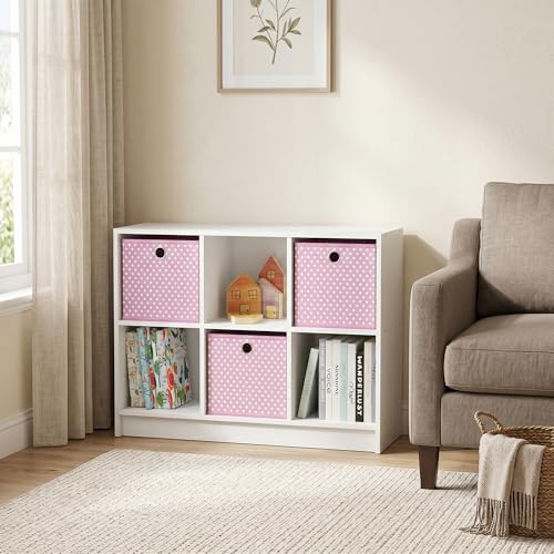 6-Cube Bookshelf with Storage Bins, Cube Bookcase, Book Shelf with Storage Bins, 11.9 x 31.6 x 23.6, for Organization and Storage, Home Office, Living Room, Pink - color: White/Pink, size: 6 Cube