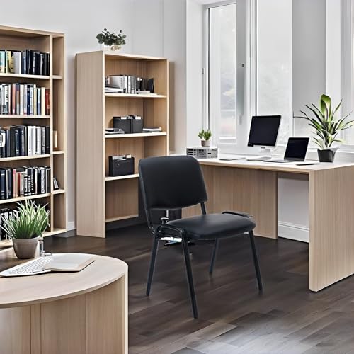 Leather Waiting Room Chairs Stackable Conference Room Chairs No Wheels Office Guest Chair for Reception School Breakroom Banquet Church Lobby (Leather-Cushion,Black,5PCS) - color: Leather-cushion Black