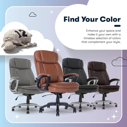 Serta Fairbanks Big & Tall Executive Office Chair, Ergonomic High-Back with Lumbar Support, Semi-Plush Seat Cushion and Body Pillows, Padded Armrests, Nylon Swivel Base, Bonded Leather, Cognac Brown - color: Cognac, size: 350 lbs
