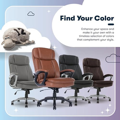 Serta Fairbanks Big & Tall Executive Office Chair, Ergonomic High-Back with Lumbar Support, Semi-Plush Seat Cushion and Body Pillows, Padded Armrests, Nylon Swivel Base, Bonded Leather, Cognac Brown - color: Cognac, size: 350 lbs