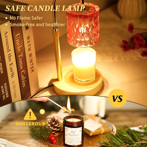 HAIDOLIANG Pink Candle Warmer Lamp with Timer and Dimmable | Height Adjustable,Glass Electric Wax Warmer with 2 Bulbs for Women Mom Gifts, Home Decor for Scented Jar Candles - color: Pink