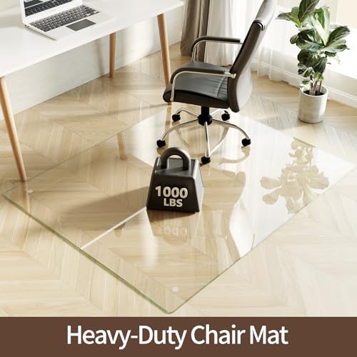 Koonmi Tempered Glass Chair Mat 51"x63" - Premium Office Chair Mat for Hardwood Floors & Low-Pile Carpet with 4 Non-Slip Pads - Thick Scratch-Resistant Surface - size: 51*63