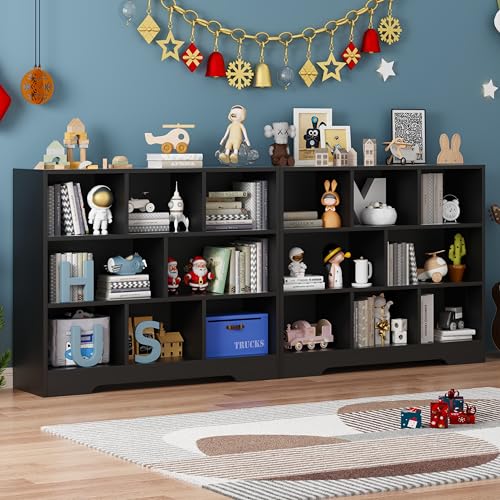 Book Shelf, 8 Cubes Storage Organizer, Open Shelf Bookcase Black Bookshelf | 3-Tier Wooden Cube Shelf, Freestanding Cube Storage for Bedroom, Living Room, Home Office - color: Black, size: 8 Cubes-2 PCS