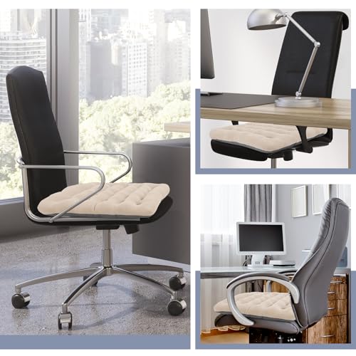 BUYUE Good Support Office Chair Cushion Padded, Soft Velvet Comfortable Non-Slip Seat Cushion for Computer Desk Kitchen Chair (1 Count, Beige) - color: Beige