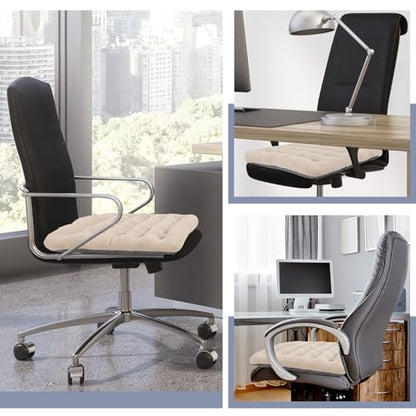 BUYUE Good Support Office Chair Cushion Padded, Soft Velvet Comfortable Non-Slip Seat Cushion for Computer Desk Kitchen Chair (1 Count, Beige) - color: Beige