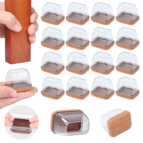 Ezprotekt 16 Pcs Rectangle Clear Silicone Chair Leg Floor Protectors with Felt, Rectangle Chair Leg Caps, Furniture Leg Covers Cups for Chair Table Desk Anti- Scratches (Fit L :1.3-1.7", W: 0.6-0.9") - size: M-Rectangle