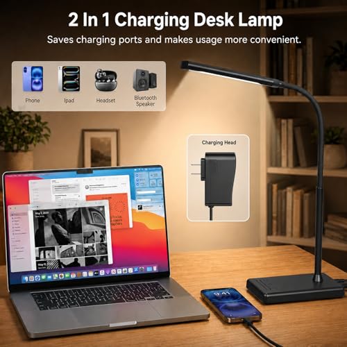 LED Desk Lamp, Eye-Caring Table Lights for Home Office - color: Black