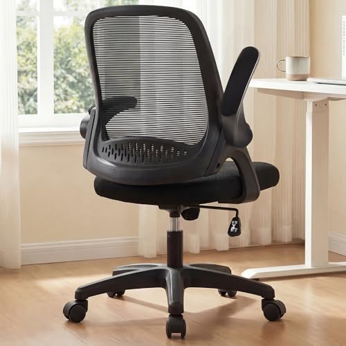 NEO CHAIR Office Desk Chair, Ergonomic Mesh with Flip-Up Arms, Dark Black - color: Dark Black