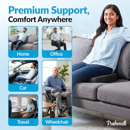Premium Memory Foam Gel Seat Cushion for Tailbone, Coccyx, Back & Sciatica Pain Relief – Fits 17.5” x 14” Seats, Ergonomic Office & Desk Chair Cushions for Home, Car – Includes Bonus Extra Cover