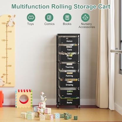 EasyPAG Rolling Storage Cart With 8 Drawers, Metal Craft Organizers And Storage Cart With Wood Tabletop, 30 Lbs Capacity Per Drawer For Home Office Classroom And Dorm, Black - size: 8 Drawers