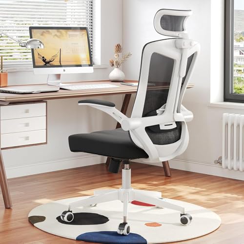 Office Chair (07White-Black, Chair) | 360° Swivel Adjustable Lumbar Support & Flip-Up Armrests capacity 300 lbs capacity - color: 07white-black