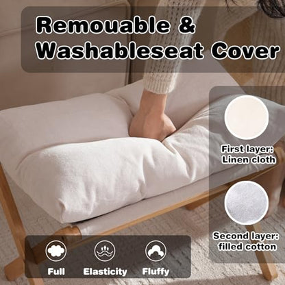 Baveke Ottoman Foot Rest- Bamboo Foldable Stool, Foot Stools Small Ottman with Upholstered & X Legs, Folding Stool for Makeup, Bedroom and Living Room (Large Beige) - color: Large Beige, size: 21.3"D x 13.4"W x 18.5"H