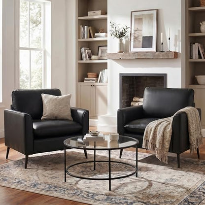 TYBOATLE Black Faux Leather Accent Chair Set of 2 | Comfy, Cozy, Reading, Mid Century Modern, Curved Armrest, Reception, Living Room, Office - color: Black