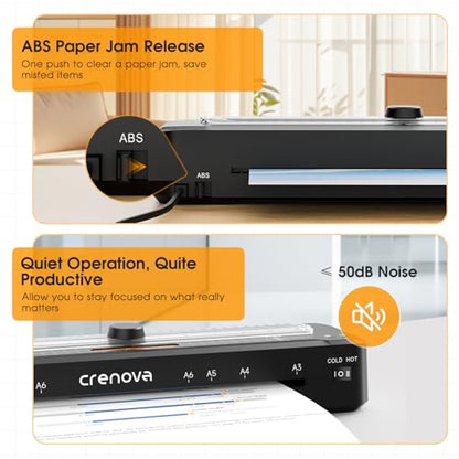 Crenova Laminator Machine with 12 Laminating Sheets, A3 Laminating Machine | Hot & Cold with Trimmer Corner Rounder, Fast Warm Technology, 13-Inch Laminator for Home Office School Business