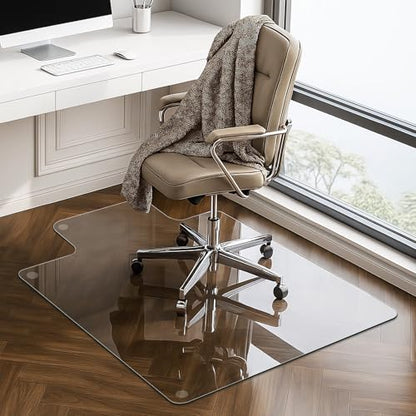 VASUHOME Premium Tempered Glass Floor Mat with Lip - 36" x 47" Large Office Floor Mat for Carpet or Hardwood Floors, 1/5" Thick with 12 Anti-Slip Pads - size: 36" x 47" w/ Lip