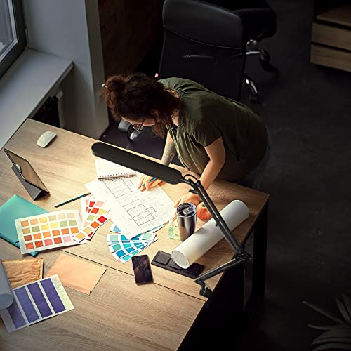 SKYLEO Desk Lamp for Home Office, Eye Comfortable LED Desk Light for Long Hours, Adjustable Swing Arm with Memory Function, Black - style: Black swing arm