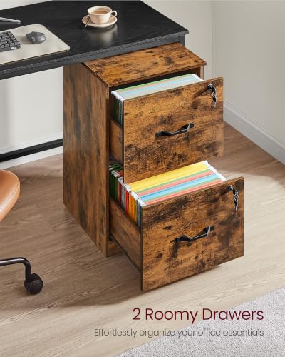 VASAGLE 2 Drawer File Cabinet with Locks, for A4, Letter Sized Documents - color: Rustic Brown, size: 2 Drawers