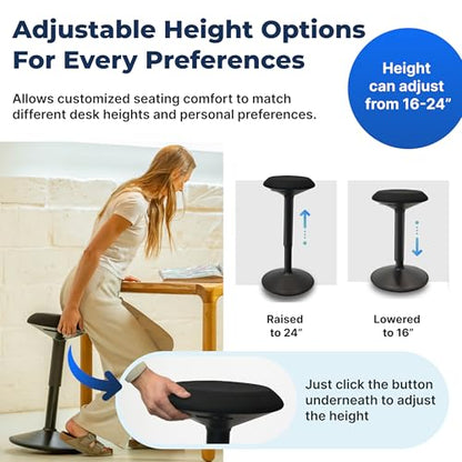 Standing Desk Stool Chair, Height Adjustable Stool 16-24 inch for Office and Classroom, Swivel seat, Anti-Slip Bottom Ergonomic Wobble Stool with Rocking Motion, Black - color: Matte Black, size: 16-24 inch