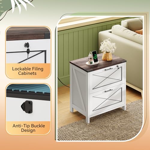 DEVAISE Wood Lateral File Cabinet, 2 Drawer Filing Cabinet, White - color: White