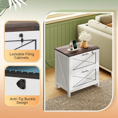 DEVAISE Wood Lateral File Cabinet, 2 Drawer Filing Cabinet, White - color: White
