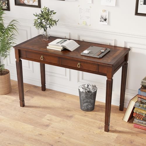 Solid Wood Writing Desk with 2 Drawers, 46"W Large Secretary Table - size: 46.1"W