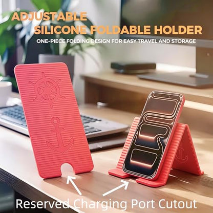 Flexible Silicone Aluminum Phone Holder Tablet Stand with Charging Port Design, Foldable Airplane Laptop/Phone Stand for Home Office Travel (Pink) - color: Pink