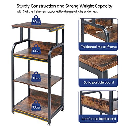 Fannova 4-Tier Printer Stand with Adjustable Storage Shelf, Large Tall Printer Table with Wheels for Home Office Small Spaces Organization, Rustic Brown - color: Rustic Brown
