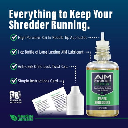 AiM Paper Shredder Oil/Lubricant - 1 oz - Reduces Friction & Noise, Keeps Blades Sharp, Water-Repellent - Ideal for Paper Shredders, Shredding, No Sheets - Made in the USA - size: 1 oz Shredder Oil
