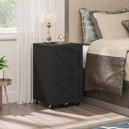 Halitaa Farmhouse 2 Drawer Small File Cabinet with Wheels, Rustic Black - color: Rustic Black, size: 2 Drawer