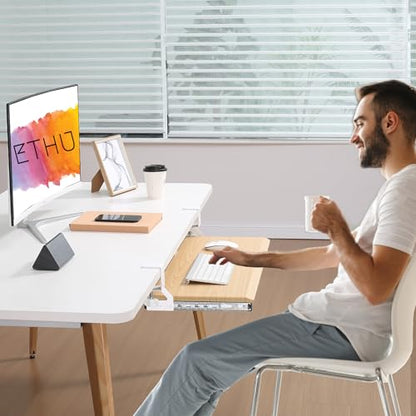 ETHU Keyboard Tray Under Desk, Pull Out Keyboard & Mouse Tray with C-clamp, Ergonomic Desk Keyboard Tray Slide Out, Pull Out Platform Drawer for Home and Office（Oak） - color: Oak