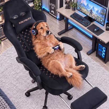 Desk Computer Gaming Chair - High Back Ergonomic Office Chair with Footrest and Lumbar Support, Swivel Comfy Home Gamer Video Game Chairs with Pocket Spring Cushion for Adults (Black Fabric) - color: Classic Black Fabric