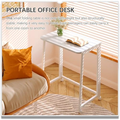 4NM 23.6" Mobile Small Folding Desk, Foldable Rolling Computer Home Office Desk, Study Writing Table for Small Space Saving Bedroom, with Wheels - All White - color: All White, size: 23.6"W x 15.7"D