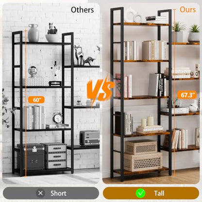 Shintenchi Large 5 Tier Bookshelf,Triple Bookcase, Tall Open Shelves - size: 5 Tier(Wide)