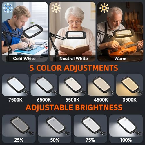 10X 30X Extra Large Magnifying Glass with Light and Stand 7-inch