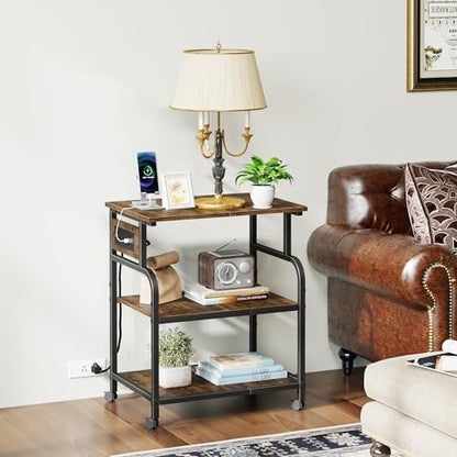 YAOHUOO 3 Tier Large Printer Stand with Power Outlet/Adjustable Shelf - color: Rustic Brown, size: 22"×15"