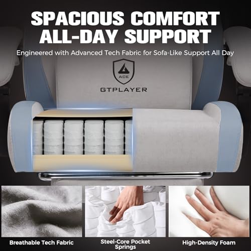 GTPLAYER Gaming Chair, Ergonomic Computer Chair with Footrest and Lumbar Support, High Back Recliner Chair 350lbs, Height Adjustable for Home Office, Grey - color: Grey