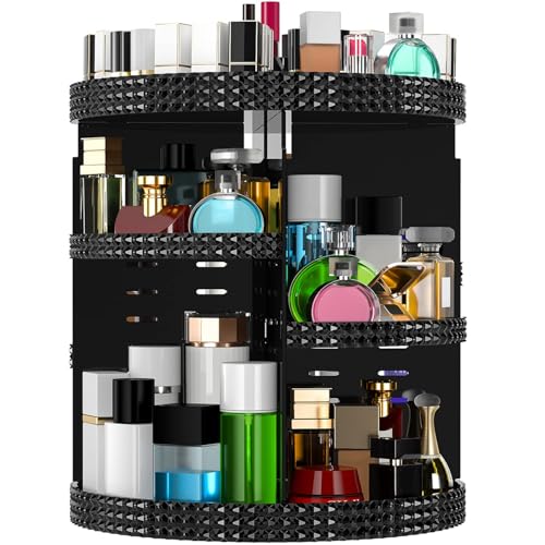 Black 360 Makeup Organizer Degree Rotating, 7 Layers Large Capacity Cosmetic Storage, Acrylic Makeup Organizers, Organizador De Perfumes Fits Makeup Brushes, Lipsticks, Bathroom, Black - color: Black, size: X-Large