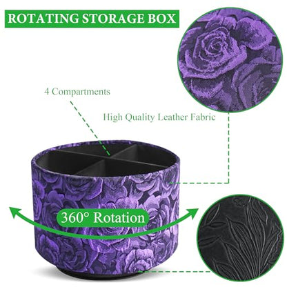 Round Leather Art Supply Organizer,Remote Control Holder,360 Degree Rotating,Multi-Functional Pencil Holder,4 Compartments Desktop Stationary Organizer(1-3D Rose Purple) - color: 1-3D Rose Purple
