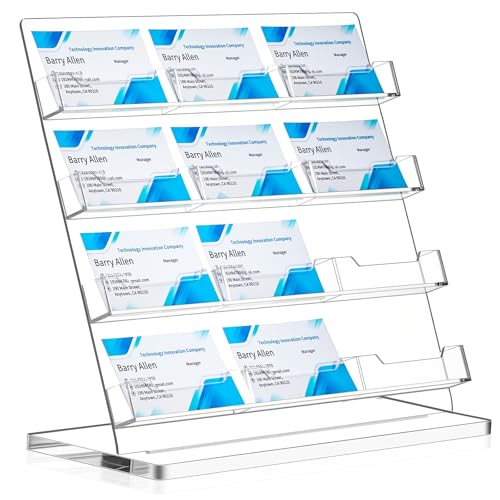 Business Card Holder for Desk, 12 Slots Clear Acrylic Card Display Stand, Large Capacity Detachable Desktop Organizer with Angled Design for Office Reception Meeting Room - style: 12 Slots